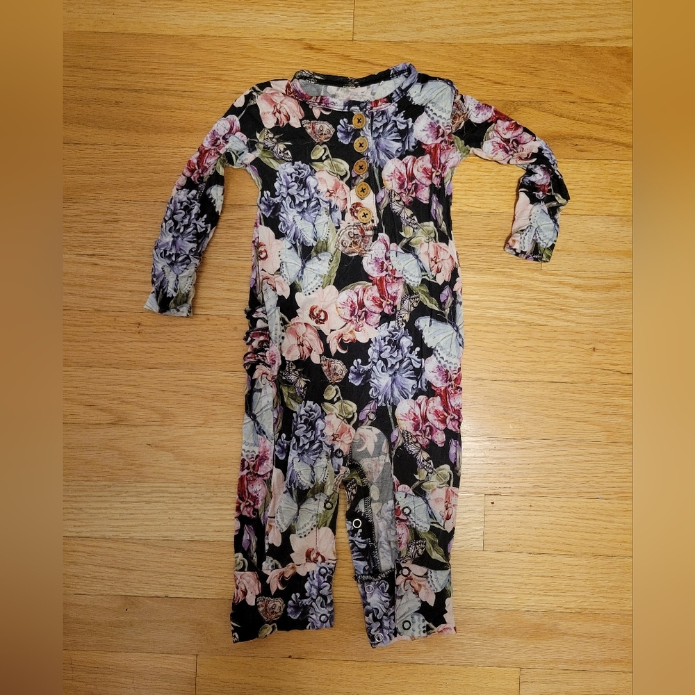 Posh Peanut Chelsea Long Sleeve Ruffled Henley Romper